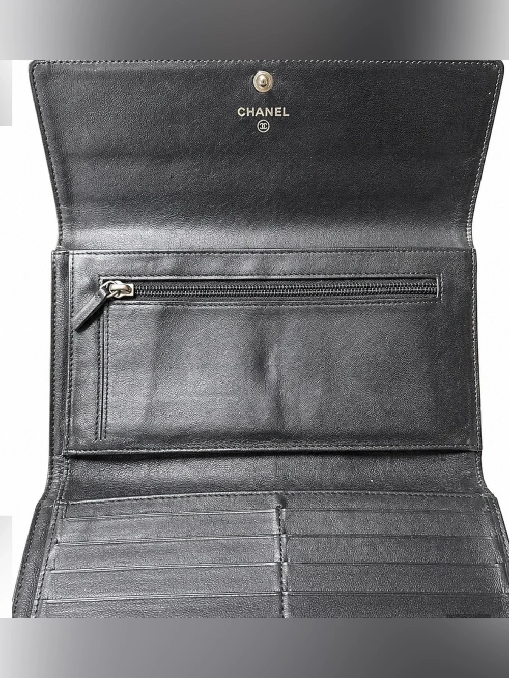 Authentic Chanel Caviar Leather Long Wallet - Black - Serial # Included